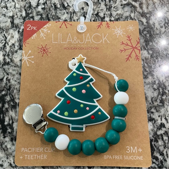 New! Lila & Jack Christmas Tree Pacifier Clip + Teether - Picture 2 of 9